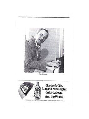 Print Ad Gordons Gin Longest Running Hit On Broadway Piano Jack Lemmon 1970s